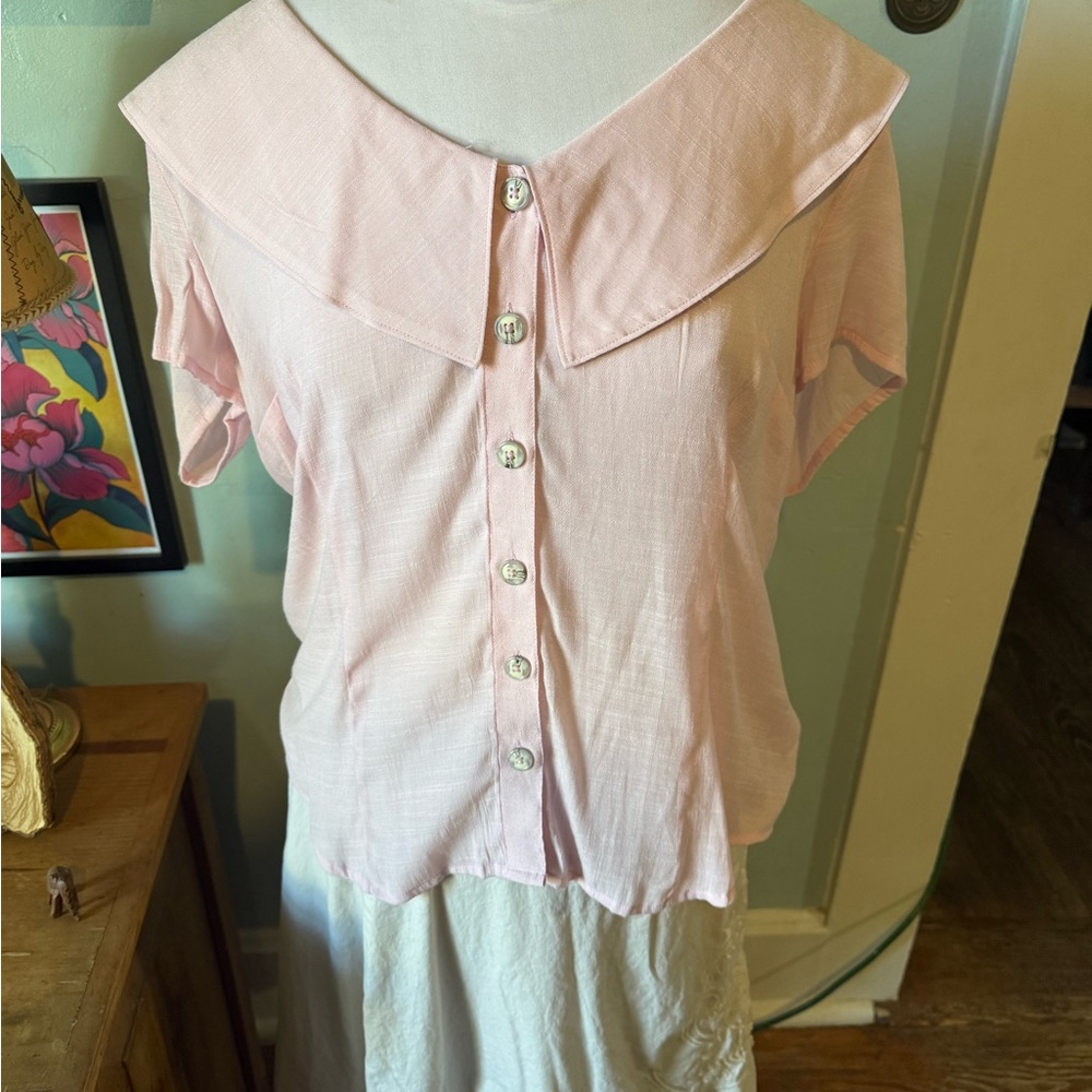 Maeve Pink Sailor Collar Button Down Shirt
